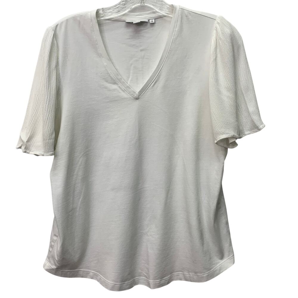 Chico's Size 1 Womens White Cotton Blend V-Neck Short Sleeve T-Shirt Top Blouse